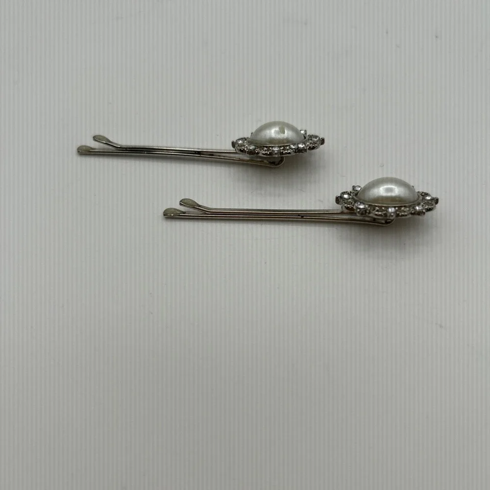 Unbranded Hair Pins Women OS Silver Faux Pearl Rhinestone Bobby Pin Set 2pc